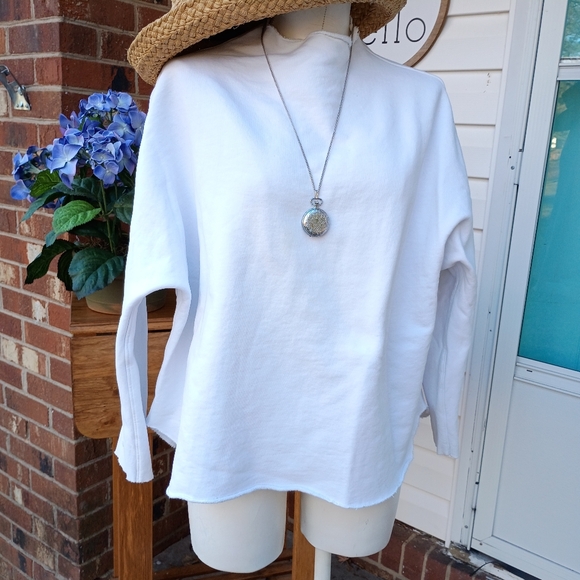 FRANK & EILEEN SZ S "EFFIE" USA CAPELET WIDE SOFT COTTON RAW HEM PULLOVER - Picture 9 of 9